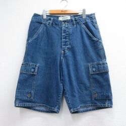 W34★古着 ギャップ GAP ショート カーゴ パンツ メンズ 00年代 00s コットン ネイビー デニム【spe】 26jun24