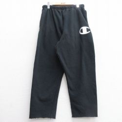 W37★古着 チャンピオン champion リバースウィーブ スウェット パンツ メンズ ワンポイントロゴ 黒 ブラック 【spe】 25mar21 中古 ボトムス ロング