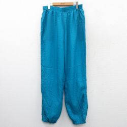 W36★古着 リーボック REEBOK ナイロン パンツ メンズ 90年代 90s ワンポイントロゴ 青緑 25mar26 中古 ボトムス ロング