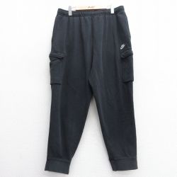 W38★古着 ナイキ NIKE スウェット カーゴ パンツ メンズ ワンポイントロゴ 黒 ブラック 25mar27 中古 ボトムス ロング