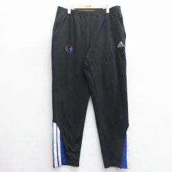 W42★古着 アディダス adidas ジャージ パンツ メンズ デポールブルーデーモンズ ワンポイントロゴ 黒他 ブラック 3本ライン 25mar27 中古 ボトムス ロング