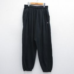 W35★古着 チャンピオン champion イージー パンツ メンズ ワンポイントロゴ コットン 黒 ブラック 25apr25 中古 ボトムス ロング