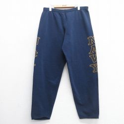 W39★古着 ミリタリー スウェット パンツ メンズ ネイビー リフレクター 紺 25may09 中古 ボトムス ロング