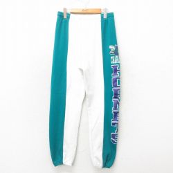 【20%OFF】W34★古着 スウェット パンツ 90年代 90s NBA シャーロットホーネッツ ツートンカラー USA製 青緑 バスケットボール 【spe】 25may12 中古 メンズ ボトムス ロング