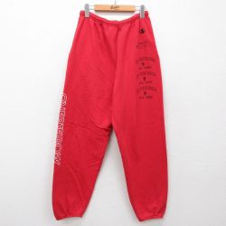 W31★古着 チャンピオン Champion スウェット パンツ メンズ OVERTHROW ニューヨーク 赤 レッド 25jun28 中古 ボトムス ロング