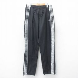 W32★古着 アディダス adidas ナイロン パンツ メンズ 90年代 90s ワンポイントロゴ 黒 ブラック 3本ライン 25jul14 中古 ボトムス ロング