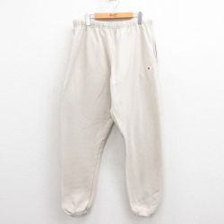 W35★古着 チャンピオン champion リバースウィーブ スウェット パンツ メンズ ワンポイントロゴ 薄ベージュ カーキ 25aug26 中古 ボトムス ロング
