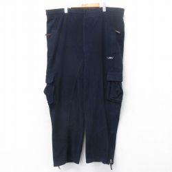 W43★古着 フブ FUBU フリース カーゴ パンツ メンズ 00年代 00s ワンポイントロゴ 大きいサイズ 紺 ネイビー 25oct17 中古 ボトムス ロング
