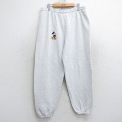 【20%OFF】W33★古着 スウェット パンツ メンズ 90年代 90s ディズニー ミッキー フロッキープリント USA製 薄グレー 霜降り【spe】 25nov21