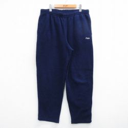 W34★古着 フィラ FILA フリース パンツ メンズ 90年代 90s ワンポイントロゴ 濃紺 26jan31