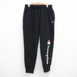 W34★古着 チャンピオン champion スウェット パンツ メンズ ビッグロゴ 黒 26mar10