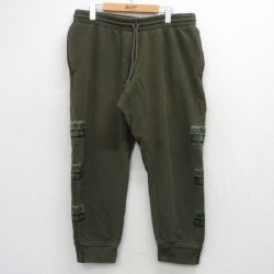 W34★古着 アディダス adidas スウェット パンツ メンズ ワンポイントロゴ リーフ トレフォイル コットン 濃緑 26mar12