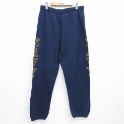 W37★古着 スウェット パンツ メンズ 90年代 90s ミリタリー ネイビー リフレクター USA製 ネイビー 26may16