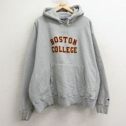 XL★古着 長袖 チャンピオン Champion リバースウィーブ パーカー メンズ 00年代 00s ボストン カレッジ 大きいサイズ グレー 霜降り 【spe】 24nov06 中古 スウェット スエット トレーナー トップス