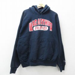 XL★古着 長袖 チャンピオン Champion リバースウィーブ パーカー メンズ 00年代 00s マッカーサー 大きいサイズ 紺 ネイビー 24dec17 中古 スウェット スエット トレーナー トップス