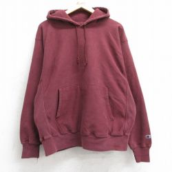 XL★古着 長袖 チャンピオン Champion リバースウィーブ パーカー メンズ 00年代 00s 無地 エンジ 25feb07 中古 スウェット スエット トレーナー トップス