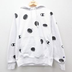 M★古着 長袖 チャンピオン Champion リバースウィーブ パーカー メンズ オレオ 白他 ホワイト 25feb12 中古 スウェット スエット トレーナー トップス
