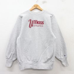 M★古着 長袖 チャンピオン Champion リバースウィーブ メンズ 90年代 90s Umass クルーネック USA製 薄グレー 霜降り 25feb15 中古 スウェット スエット トレーナー トップス
