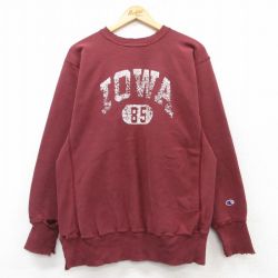 L★古着 長袖 チャンピオン Champion リバースウィーブ メンズ 90年代 90s アイオワ ボロ クルーネック エンジ 25feb15 中古 スウェット スエット トレーナー トップス
