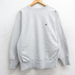 M★古着 長袖 チャンピオン Champion リバースウィーブ メンズ 90年代 90s ワンポイントロゴ クルーネック USA製 薄グレー 霜降り 25feb17 中古 スウェット スエット トレーナー トップス