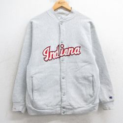 M★古着 長袖 チャンピオン Champion リバースウィーブ フルスナップ カーディガン メンズ 90年代 90s インディアナ USA製 薄グレー 霜降り 【spe】 25feb17 中古 スウェット スエット トレーナー トップス