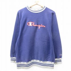 【50%OFF】L★古着 長袖 チャンピオン Champion リバースウィーブ メンズ 90年代 90s ビッグロゴ クルーネック 紫他 パープル 【spe】 25feb18 中古 スウェット スエット トレーナー トップス
