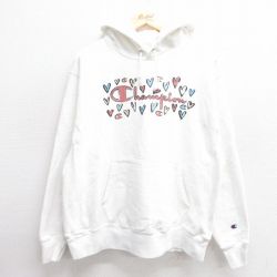 L★古着 長袖 チャンピオン Champion リバースウィーブ パーカー メンズ ビッグロゴ ハート 白 ホワイト 25feb28 中古 スウェット スエット トレーナー トップス