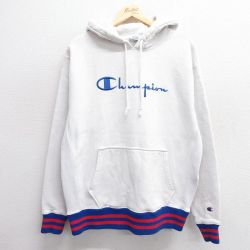L★古着 長袖 チャンピオン Champion リバースウィーブ パーカー メンズ ビッグロゴ 白他 ホワイト 25feb28 中古 スウェット スエット トレーナー トップス