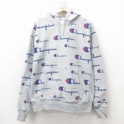 XL★古着 長袖 チャンピオン Champion リバースウィーブ パーカー メンズ 総柄 グレー 霜降り 【spe】 25mar01 中古 スウェット スエット トレーナー トップス