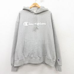 【50%OFF】XL★古着 長袖 チャンピオン Champion リバースウィーブ パーカー メンズ ビッグロゴ 大きいサイズ グレー 霜降り 25mar10 中古 スウェット スエット トレーナー トップス