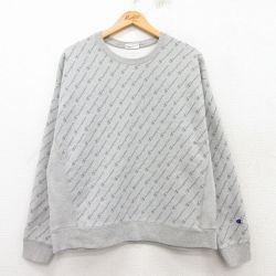 【50%OFF】L★古着 長袖 チャンピオン Champion リバースウィーブ メンズ 総柄 グレー 霜降り 【spe】 25mar10 中古 スウェット スエット トレーナー トップス