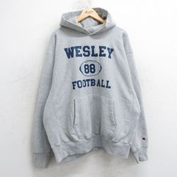 XL★古着 長袖 チャンピオン Champion リバースウィーブ パーカー メンズ 00年代 00s ウェスレー フットボール 大きいサイズ グレー 霜降り 25mar17 中古 スウェット スエット トレーナー トップス