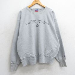 【50%OFF】XL★古着 長袖 チャンピオン Champion リバースウィーブ メンズ 00年代 00s エンブリーリドル航空 大学 大きいサイズ クルーネック グレー 霜降り 25mar17 中古 スウェット スエット トレーナー トップス