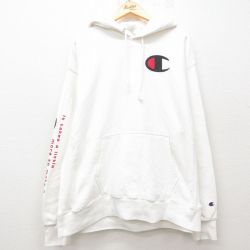 XL★古着 長袖 チャンピオン Champion リバースウィーブ パーカー メンズ ビッグロゴ 大きいサイズ 白 ホワイト 25mar22 中古 スウェット スエット トレーナー トップス