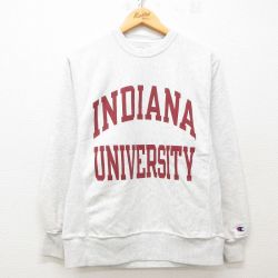 M★古着 長袖 チャンピオン Champion リバースウィーブ メンズ 00年代 00s INDIANA クルーネック 薄グレー 霜降り 25mar22 中古 スウェット スエット トレーナー トップス