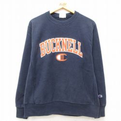 M★古着 長袖 チャンピオン Champion リバースウィーブ メンズ BUCKNELL クルーネック 紺 ネイビー 25mar22 中古 スウェット スエット トレーナー トップス