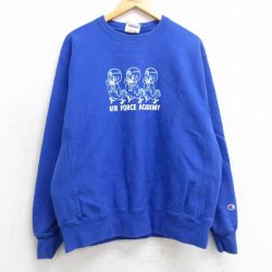 XL★古着 長袖 チャンピオン Champion リバースウィーブ メンズ エアフォース アカデミー 鳥 フットボール クルーネック 青 ブルー 【spe】 25mar24 中古 スウェット スエット トレーナー トップス