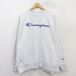 【50%OFF】XL★古着 長袖 チャンピオン Champion リバースウィーブ メンズ ビッグロゴ 大きいサイズ クルーネック 薄グレー 霜降り 25apr09 中古 スウェット スエット トレーナー トップス