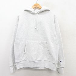 L★古着 長袖 チャンピオン Champion リバースウィーブ パーカー メンズ 無地 薄グレー 霜降り 25apr09 中古 スウェット スエット トレーナー トップス