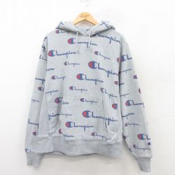 【50%OFF】XL★古着 長袖 チャンピオン Champion リバースウィーブ パーカー メンズ ワンポイントロゴ グレー他 霜降り 25apr09 中古 スウェット スエット トレーナー トップス