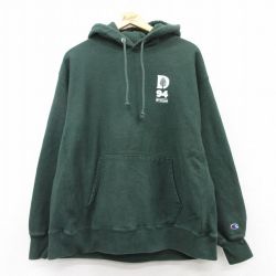 XL★古着 長袖 チャンピオン Champion リバースウィーブ パーカー メンズ 94 大きいサイズ 緑 グリーン 25apr09 中古 スウェット スエット トレーナー トップス