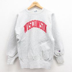 【20%OFF】M★古着 長袖 チャンピオン Champion リバースウィーブ メンズ 90年代 90s ウィスコンシン クルーネック USA製 グレー 霜降り 25aug13 中古 スウェット スエット トレーナー トップス