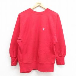 【50%OFF】M★古着 長袖 チャンピオン Champion リバースウィーブ メンズ 80年代 80s ワンポイントロゴ クルーネック 赤 レッド 25aug13 中古 スウェット スエット トレーナー トップス