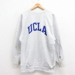 XL★古着 長袖 チャンピオン Champion リバースウィーブ メンズ 90年代 90s UCLA クルーネック グレー 霜降り 25aug13 中古 スウェット スエット トレーナー トップス