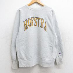 L★古着 長袖 チャンピオン Champion リバースウィーブ メンズ 90年代 90s ホフストラ クルーネック USA製 薄グレー 霜降り 25aug19 中古 スウェット スエット トレーナー トップス