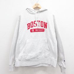 XL★古着 長袖 チャンピオン Champion リバースウィーブ パーカー メンズ ボストン グレー 霜降り 25sep02 中古 スウェット スエット トレーナー トップス