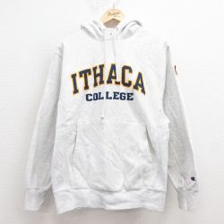 M★古着 長袖 チャンピオン Champion リバースウィーブ パーカー メンズ 00年代 00s ITHACA グレー 霜降り 25sep05 中古 スウェット スエット トレーナー トップス