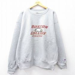 XL★古着 長袖 チャンピオン Champion リバースウィーブ メンズ 00年代 00s ボストン カレッジ 鳥 大きいサイズ クルーネック グレー 霜降り 25sep22 中古 スウェット スエット トレーナー トップス