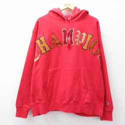 XL★古着 長袖 チャンピオン Champion リバースウィーブ パーカー メンズ ビッグロゴ 大きいサイズ 赤 レッド 25sep22 中古 スウェット スエット トレーナー トップス