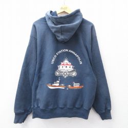 XL★古着 長袖 チャンピオン Champion リバースウィーブ パーカー メンズ 00年代 00s 船 浮輪 紺 ネイビー 25sep22 中古 スウェット スエット トレーナー トップス
